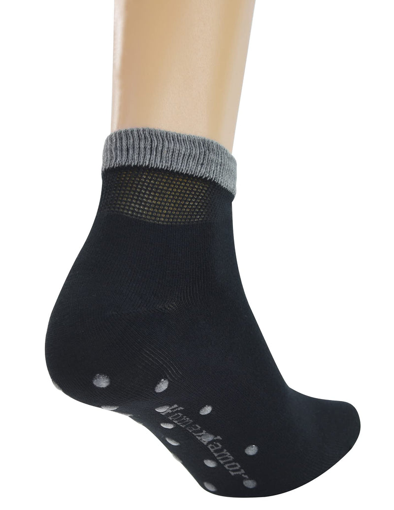 [Australia] - Yomandamor 6 Pairs Seamless Diabetic Socks for Men Bamboo Non Slip Grip Ankle Socks 10-13 Black 