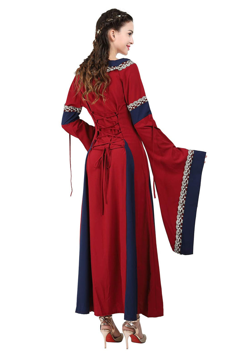 [Australia] - Kranchungel Womens Renaissance Medieval Dress Costume Irish Lace up Over Long Dress Retro Gown Cosplay X-Small Renaissance Dress Wine Red 