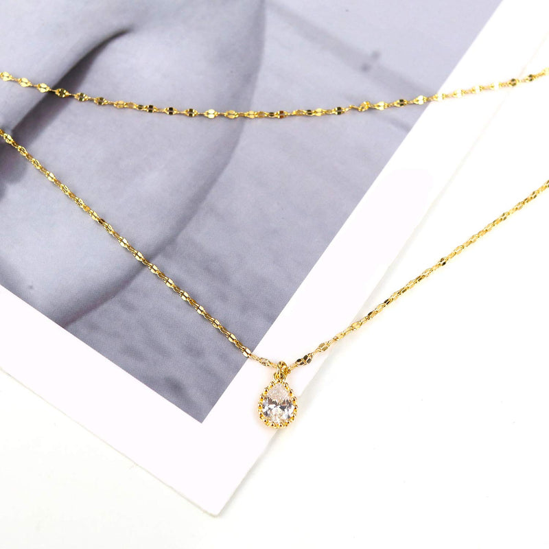 [Australia] - AgeXinjo Gold Necklace Opal Evil Eye Dainty CZ Heart Cross Bar Teardrop Choker Necklace for Women water drop necklace 