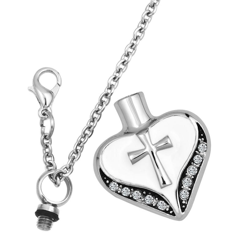 [Australia] - CoolJewelry Heart Cross Necklace Urns For Ashes Cremation Keepsake Memorial Stainless Steel 