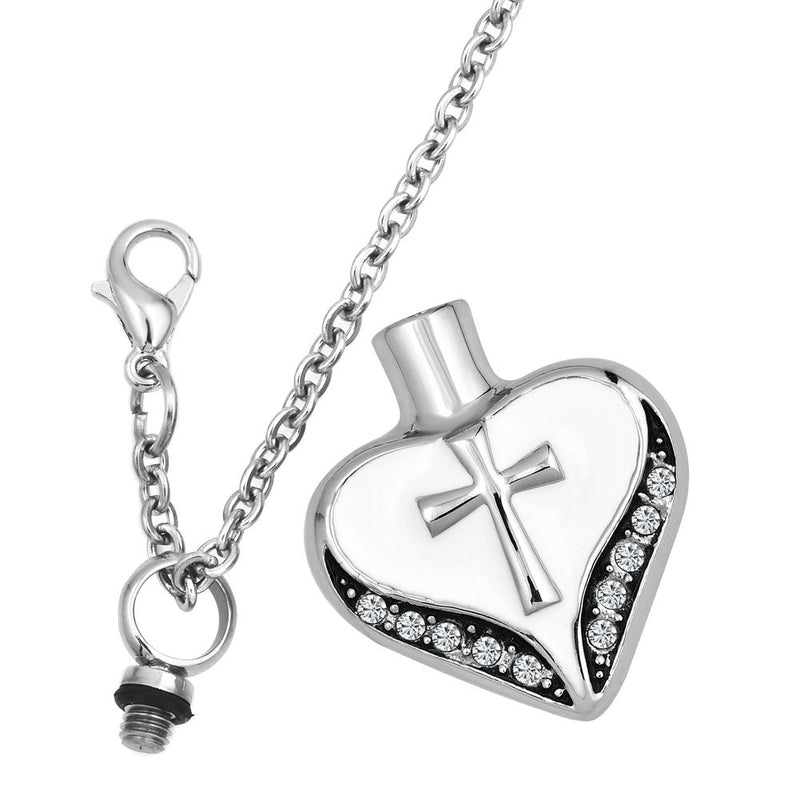 [Australia] - DWJSu Cremation Cross Necklace Urn Necklace Pendant Keepsake Necklace to Put Ashes In Heart 