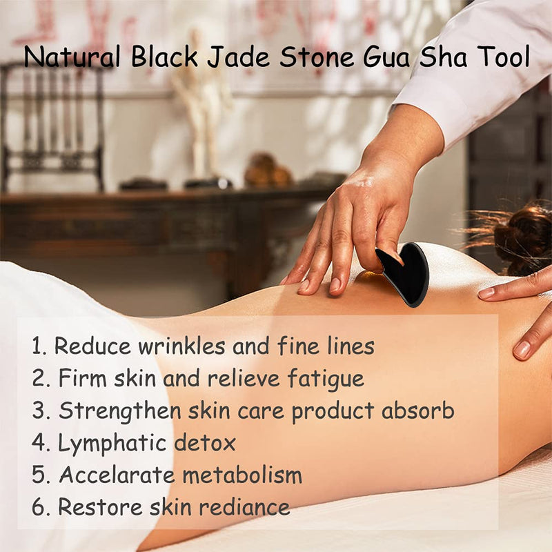 [Australia] - Jade Gua Sha Massage Tool Set, Natural Jade Stone Guasha Facial Tool, Face Massager for Eyes, Neck, Body for Friends, Mom, Women (Black-2pcs) Black-2pcs 