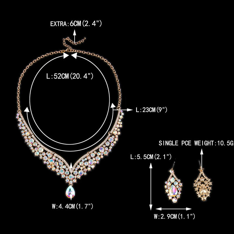 [Australia] - EVER FAITH Austrian Crystal Elegant V-Shaped Teardrop Necklace Earrings Set Iridescent Clear AB Gold-Tone 