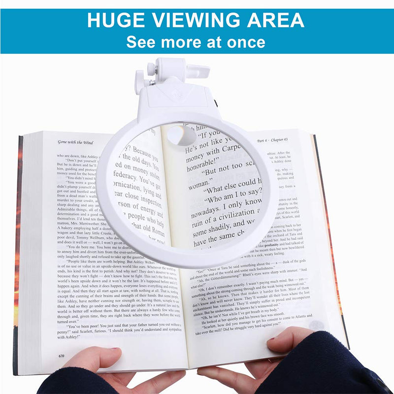 [Australia] - Hands Free Magnifying Glass Folding - Large Desk Magnifier with Light with Adjustable Standing Base and Stand, 5.5 Inch Lens Magnifier Portable for Seniors for Reading, Crafts, Hobbies, Sewing Standing Base（White） 