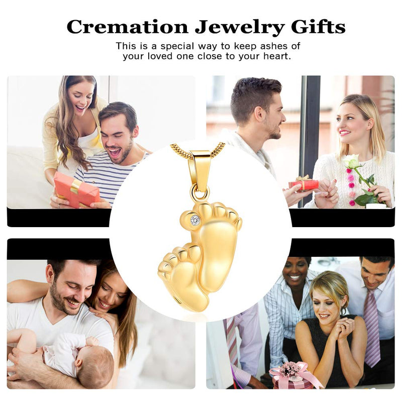 [Australia] - Footprint Cremation Urn Pendant Necklace for Ashes Stainless Steel Mini Urns Jewelry to Holder Ashes Baby Foot Memorial Keepsake Gold 