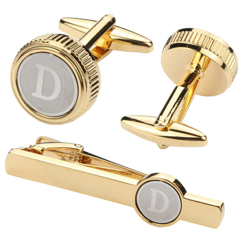 [Australia] - GWD Mens Cufflinks Tie clips set Set Shirt Classic Initials Alphabet A-Z Gift Box (Cufflinks Tie Clip Set) D 