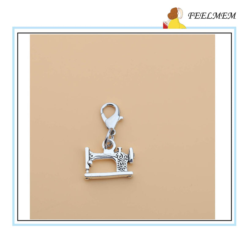 [Australia] - FEELMEM Sewing Charm Sewing Machine Charm Clip on Charm Zipper Pull Charm Sewing Jewelry Quilting Jewelry Gift for Quilters/Sewers/Seamstress/Costume Designers Silver 