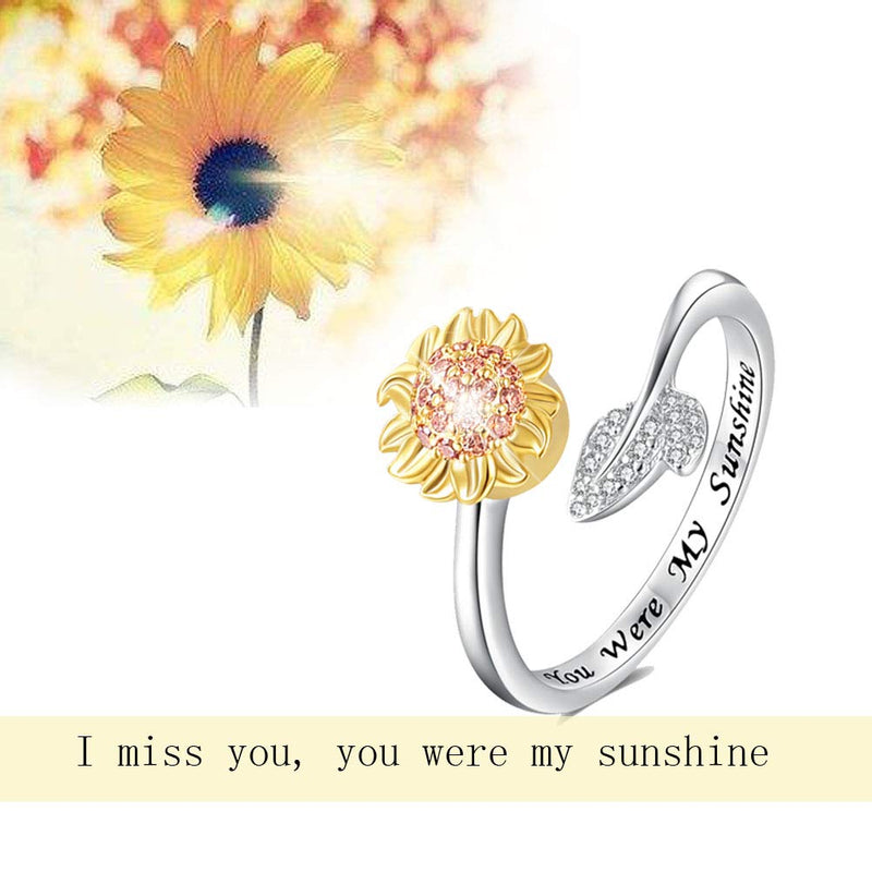 [Australia] - oGoodsunj 925 Sterling Silver Urn Bar Sunflower Necklace Ring Bracelet Keepsake Ashes Cremation Hair Memorial Jewelry Engraved Message - You were My Sunshine Sunflower Ashes Ring 