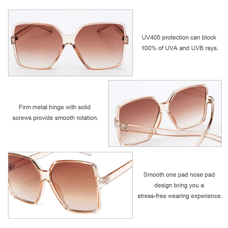 [Australia] - Dollger Oversized Square Sunglasses for Women Big Large Wide Fashion Shades for Men 100% UV Protection Unisex 2 Pcs,transparent Brown+leopard 