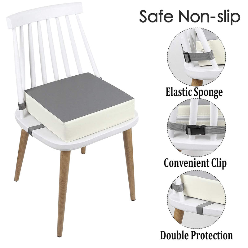 [Australia] - Booster Seat for Dining Table Dismountable Washable Highchair Booster Cushion Chair Heightening Seat Pad with 2 Straps Safety Buckle for Kids (Grey) Grey 