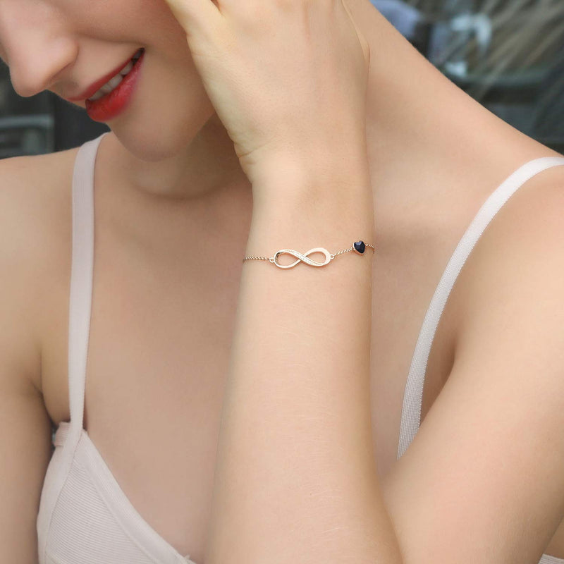 [Australia] - CDE Infinity Heart Symbol Charm Bracelet for Women 925 Sterling Silver Adjustable Mother's Day Jewelry Gift Birthday Gift for Mom Women Wife Girls Her Rose Gold-Black 