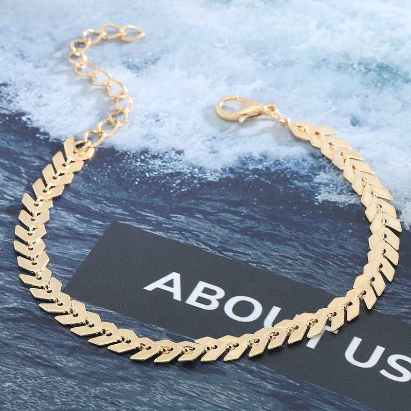 [Australia] - Outyua Boho Anklet Bracelet Chain Gold Arrow Beach Ankle Accessories Adjustable Handmade Foot Jewelry for Women and Girls 