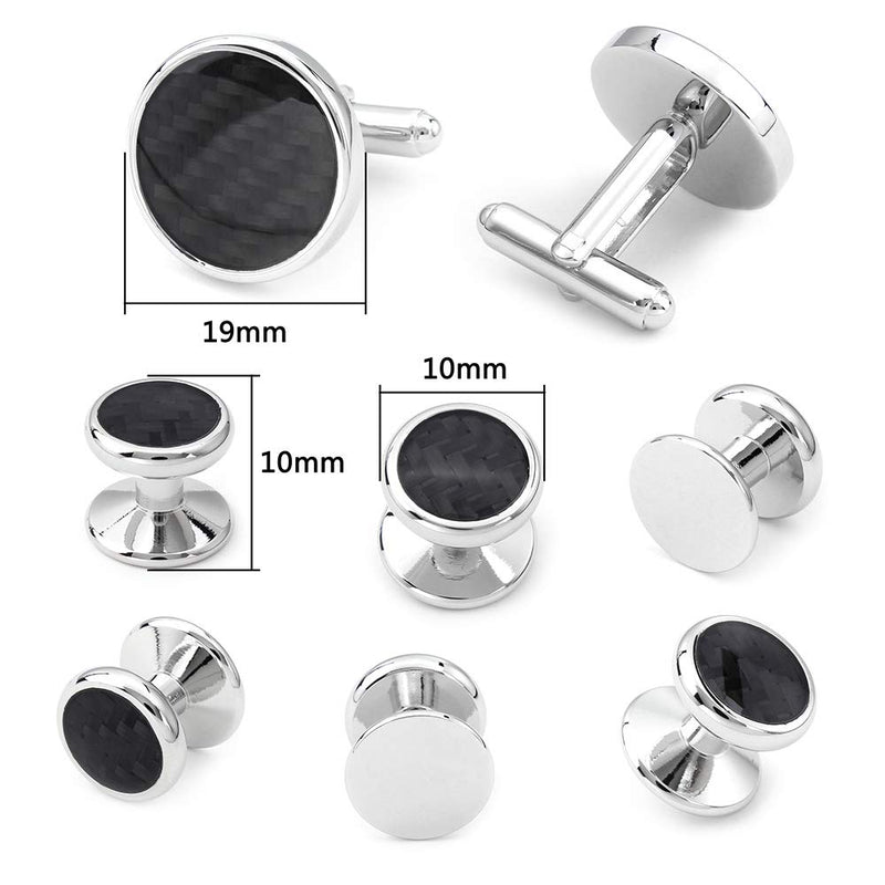 [Australia] - HAWSON Mens Carbon Fiber Cuff Links and Shirt Studs for Tuxedo Wedding Business - Black, Blue, Yellow, Pink black cufflinks and stud set 