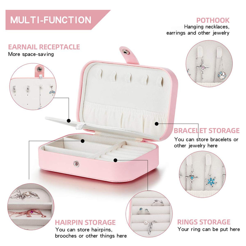 [Australia] - Jewelry Box- Small Portable Travel Jewelry Case Women PU Leather 2 Layer Jewelry Storage Organizer Holder for Necklace Earring Rings, Pink 