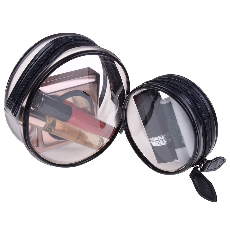 [Australia] - 2 Pcs Makeup Bag Clear PVC Cosmetic Bag Round Travel Bag Toiletry Carry Wash Pouch Organizer Set (2 Size) 