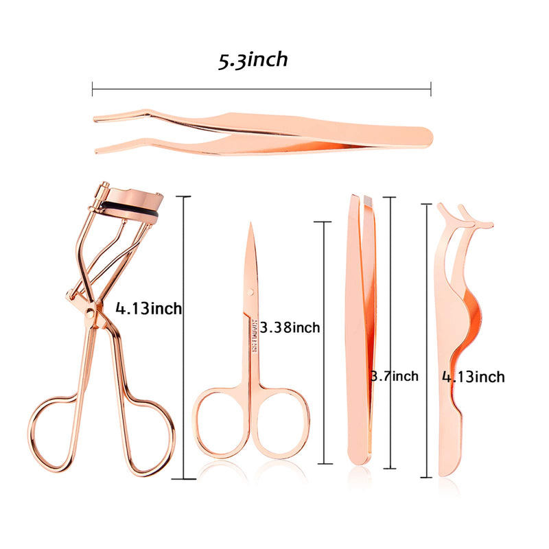 [Australia] - Arroyner 5 Pieces Eyelash Applicator Tool False Eyelashes Applicator Eyebrow Curler Eyebrow Scissors (Rose Golden) 