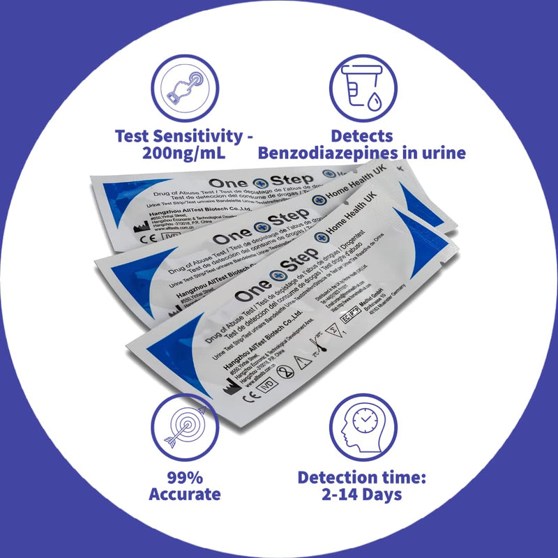 [Australia] - One Step: 5 x Benzodiazepines Drug Testing Kits, Rapid Results Urine Test Strips for Diazepam, Valium | Sensitivity 200ng/mL 5 Tests 