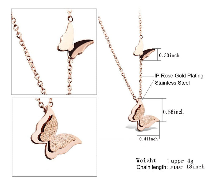 [Australia] - WDSHOW Rose Gold Stainless Steel Butterfly Pendant Necklace 16-18 inch Earring and Necklace (rose gold) 