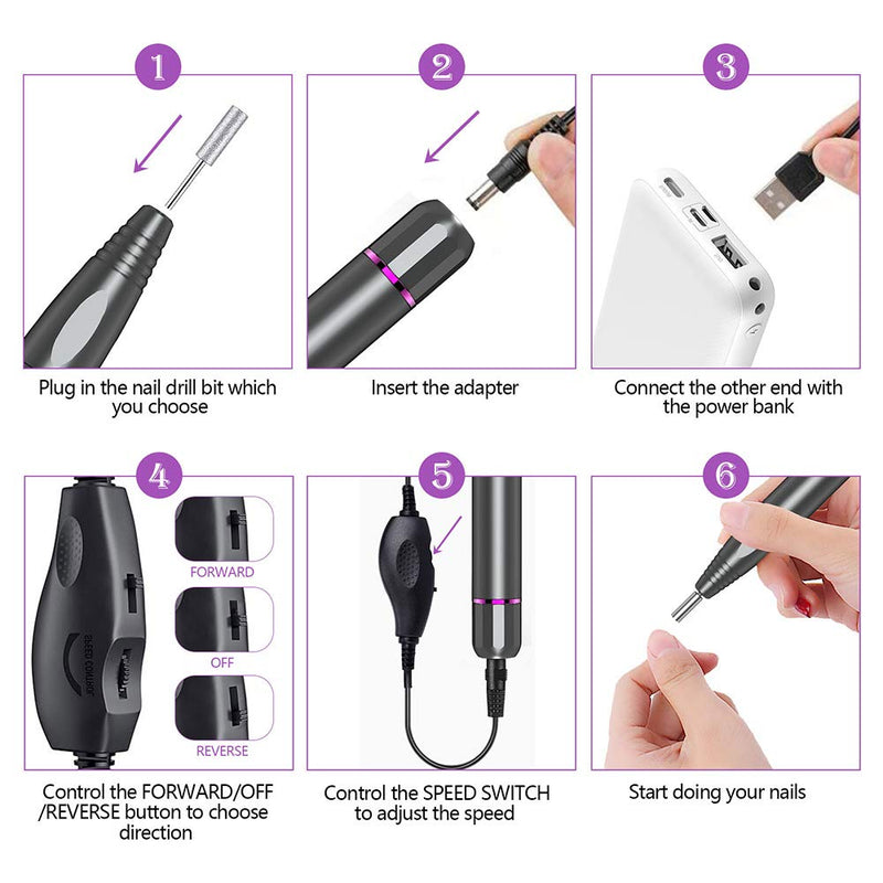 [Australia] - Electric Nail Drill, Portable Acrylic Nail Kit Machine, Nail File for Acrylic, Gel Nails, Manicure Pedicure Polishing Shape Tools Design for Home Salon Use grey 