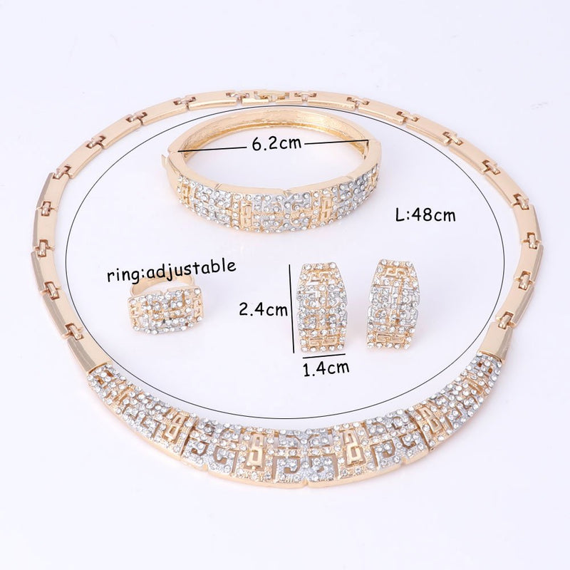 [Australia] - Fashion Jewelry Set Women 18k Gold Plated Crystal Necklace Bracelet Earrings Ring Gift Set 