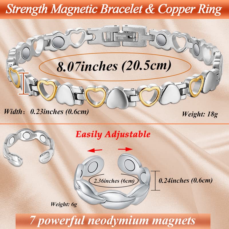 [Australia] - Cigmag Magnetic Bracelet for Women Titanium Steel Bracelets Ultra Strength Magnet with Adjustable Tool and Gift Box (Love) Love Bracelet & Fishtail Ring 