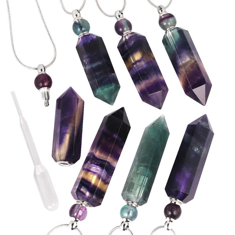 [Australia] - Nupuyai Essential Oil Diffuser Aromatherapy Necklace, Irregular Healing Crystal Point Stone Perfume Pendant with Long Chain, 70cm Fluorite Multicolour-1 