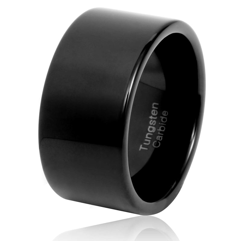 [Australia] - Fashion Month Mens 12mm Wide Band Black Classic Tungsten Carbide Ring Wedding Engagement High Polished Flat Top 7 