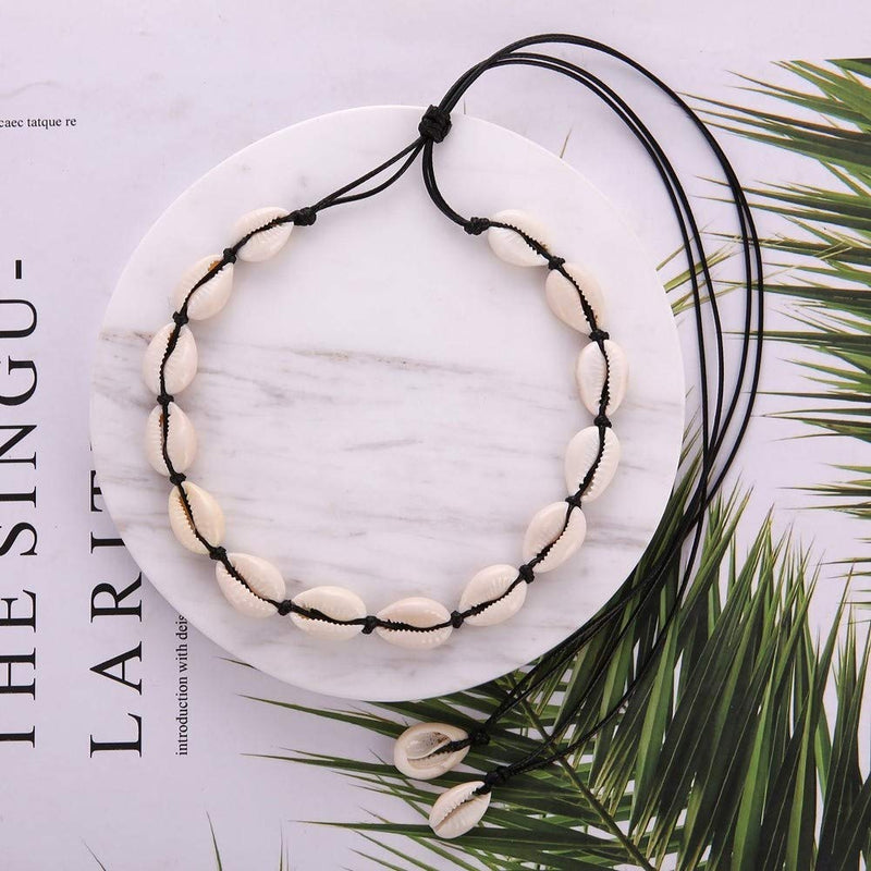 [Australia] - Natural Shell Necklace and Bracelet Jewelry Set Adjustable with Pearl Boho Handmade Cowrie Shell Choker Necklace Adjustable Beach Conch Jewelry for Women and Girls Bohemia Style 2# White-Black 