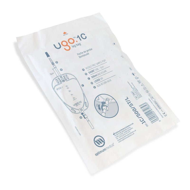 [Australia] - Ugo Leg Bags – Urine Drainage Bags/Catheter Leg Bags, T Tap or Lever Tap with Soft Fabric Backing and a Natural Leg-Shape Design (Pack of 10) (1C - 500ml, Short Tube, Lever Tap) 1C - 500ml, Short Tube, Lever Tap 
