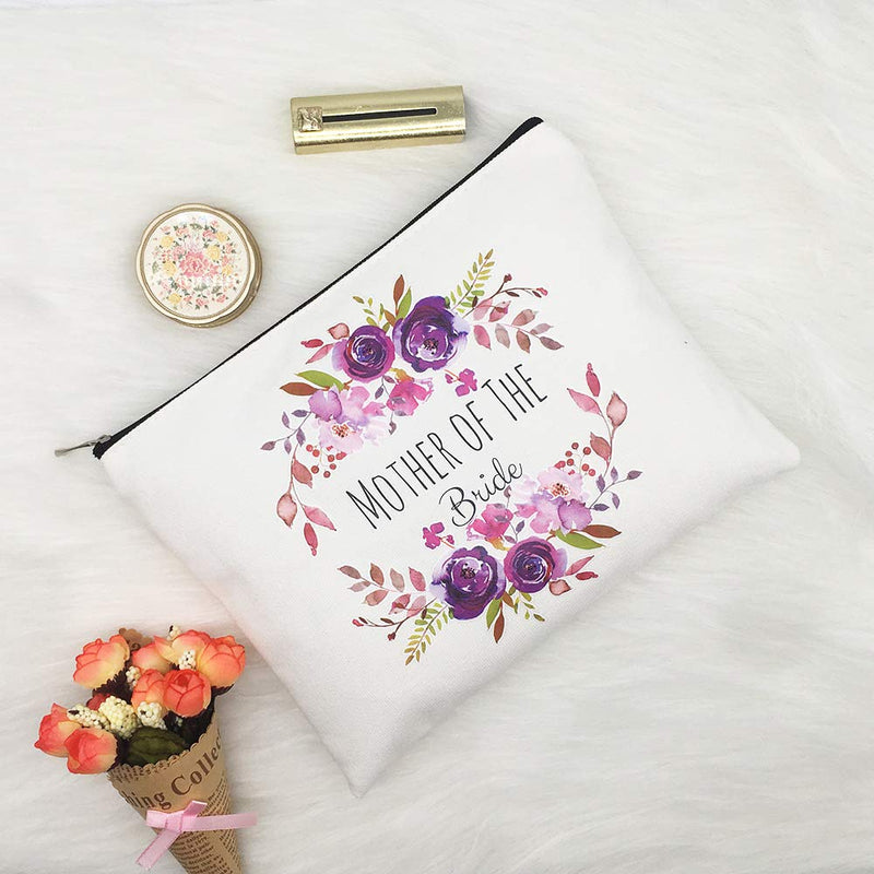 [Australia] - Mother of The Bride Gifts Bridal Party Gifts Wedding Party Gifts Purple Flower Makeup Bag Pouch for Mom from Daughter Mother of The Bride 