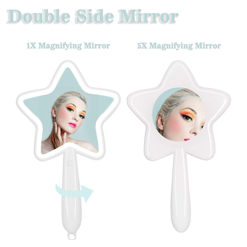 [Australia] - Rechargeable LED Lighted Makeup Mirror,Kintion Handheld Mirrors with Light,Dimmable Hand Mirror with Handle,1x/5x Magnification,Bathroom Vanity Mirror for Woman,Gift,Travel,Daylight,Double Sided 