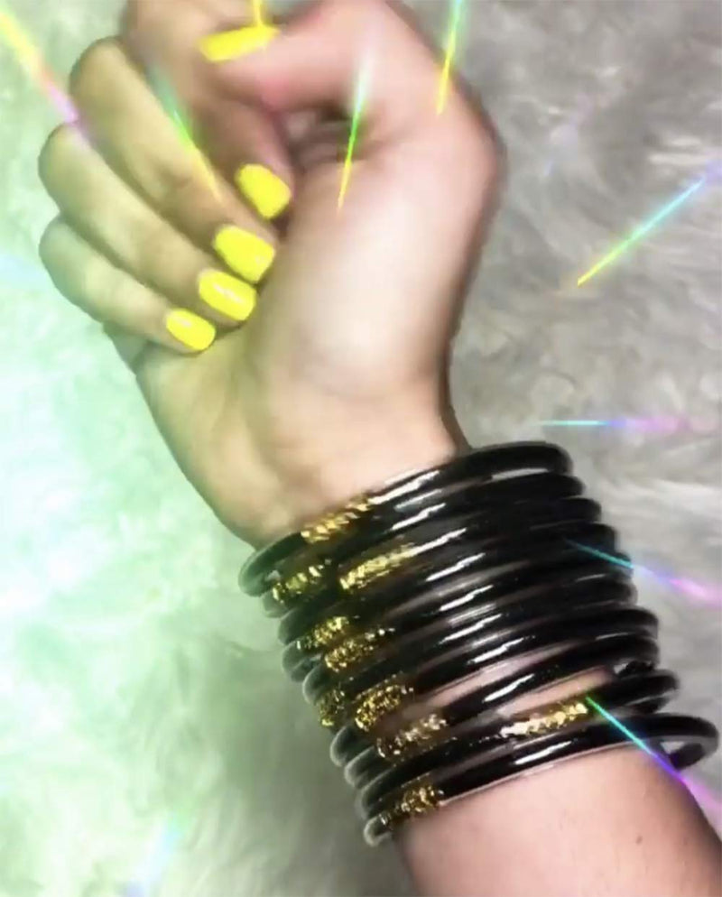 [Australia] - YBMYCM Glitter Jelly Bangles Bracelets Set for Women Glitter Filled Jelly Silicone Bracelets for Girls Black 