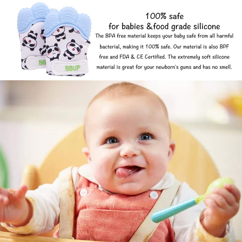 [Australia] - 2 Pack Food Grade Silicone Teether Glove, Teething Mitten for Babies, Baby Teether Blue 