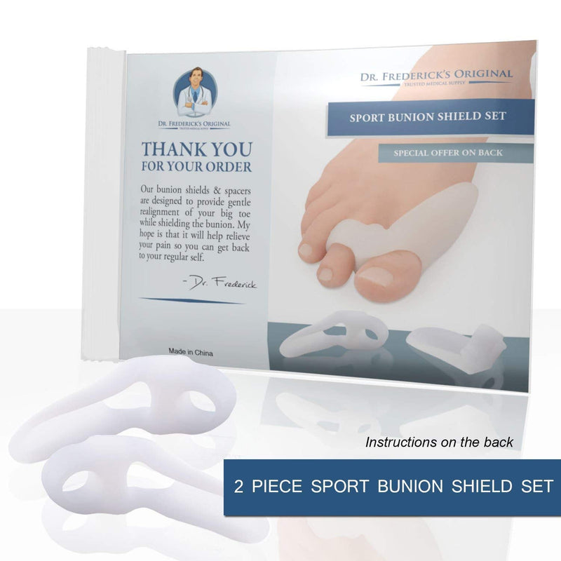 [Australia] - Dr. Frederick's Original 2 Piece Sport Bunion Pad & Toe Spacer Set - 1 Pair Soft Gel Cushions - One Size Fits All - Fast Relief - Wear with Shoes - for Men & Women 