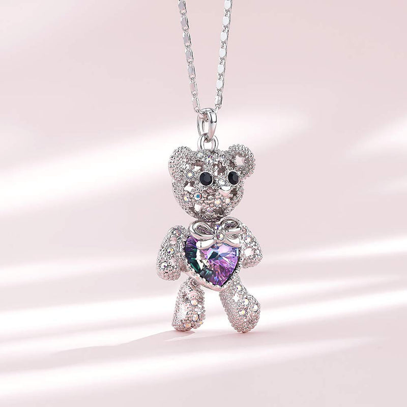 [Australia] - ZIOZIA Necklace Women Made with Swarovski Crystal Chain Love Heart Pendant Kids Jewelry for Girls Gifts for Girlfirend and Mom Pink-Teddy 