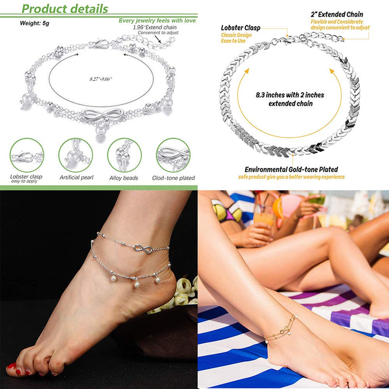 [Australia] - Dremcoue Adjustable Beach Anklets Toe Rings for Women Girls Band Open Toe Ring Anklet Bracelets Chains Beach Foot Jewelry Set 15-22 pcs 10anklet and 12 toe rings 