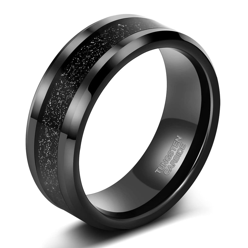 [Australia] - SHINYSO Mens 8mm Tungsten Rings Black Silk/Black Sandstone Inlay Wedding Band High Polished Beveled Edges Size 7-13 8mm-black-sandstone 