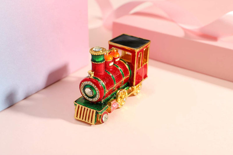 [Australia] - Furuida Mini Steam Train Jewelry Trinket Box Hinged Enameled Crystal Ornaments Gift for Home Decor 