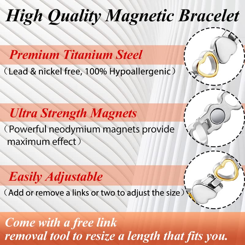 [Australia] - Cigmag Magnetic Bracelet for Women Titanium Steel Bracelets Ultra Strength Magnet with Adjustable Tool and Gift Box (Love) Love Bracelet & Fishtail Ring 