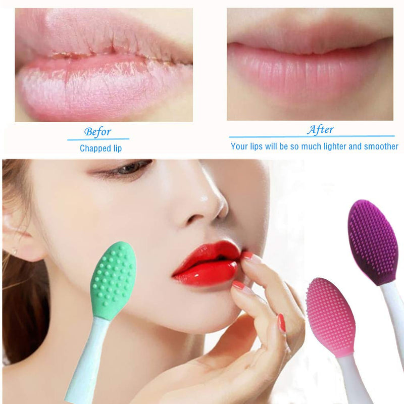 [Australia] - 3 PCS Lip Scrub Brush, Double-Sided Silicone Exfoliating Lip Brush, Exfoliating Brush for Men Women Lip Brush Mini Exfoliating Lip Brush lip lightening for dark lips 