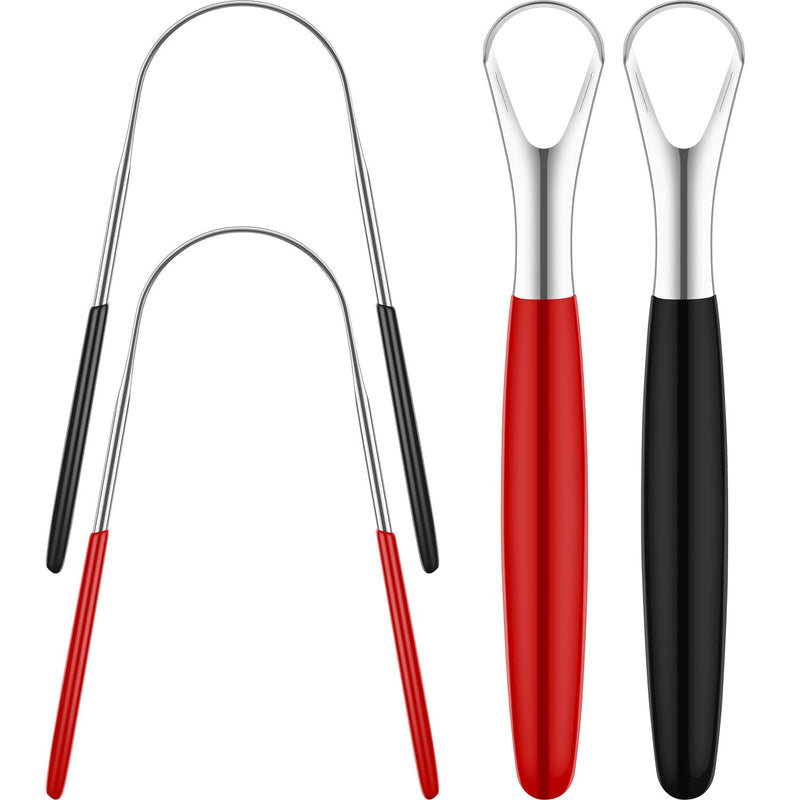 [Australia] - 4 Pieces Tongue Scrapers,Reduce Bad Breath Tongue Scrapers for Adults Kids Stainless Steel Metal Tongue Scrapers Cleaners Brushes Oral Reusable Clean Tongue Beauty Tools 