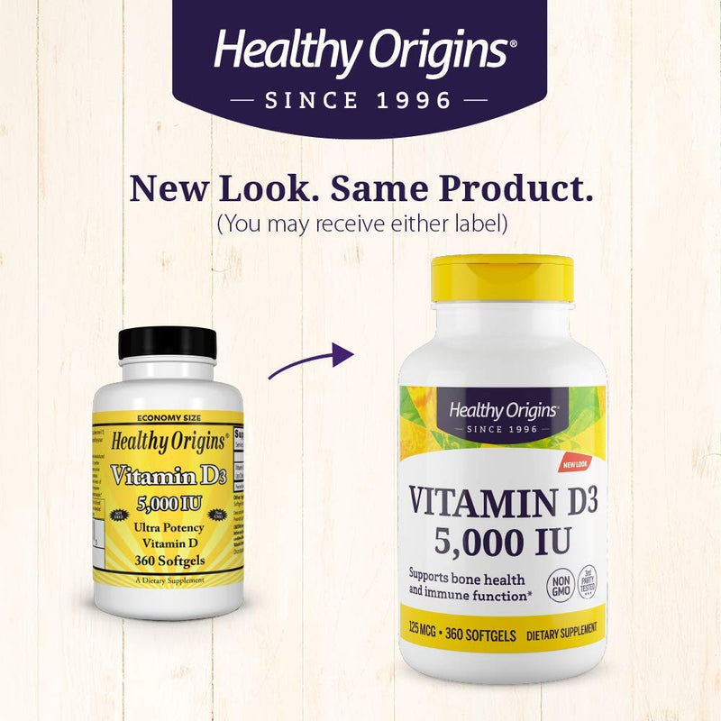[Australia] - Healthy Origins Vitamin D3 5, 000 IU (Non-GMO), 360 Softgels 360 Count (Pack of 1) 