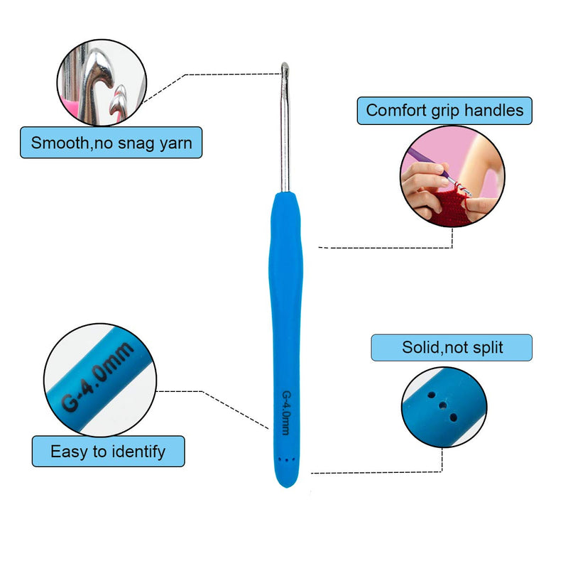 [Australia] - Mdoker Extra Long Crochet Hooks,Ergonomic Grip Soft Handles for Handmade DIY Crocheting,Size G/6(4.0MM) 4mm Blue 