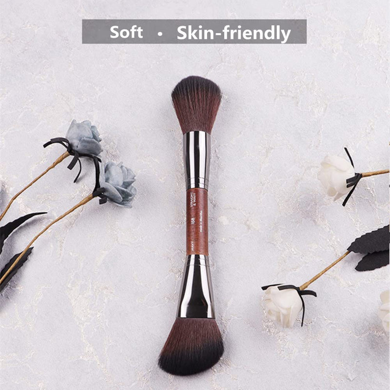 [Australia] - 1PACK Double Ended Makeup Brushes Professional Soft with Wooden Handles Natural Wooden Handle Bronzer/Blush/Contour/Partially loose powder/shadow contour brush for Travel Home Makeup Gifts 