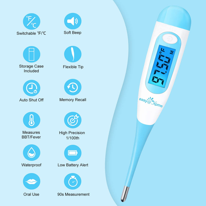 [Australia] - Easy@Home Digital Basal Thermometer with Blue Backlight LCD Display, 1/100th Degree High Precision and Memory Recall, NOT Bluetooth Enabled, Upgraded EBT-100B(Blue) 
