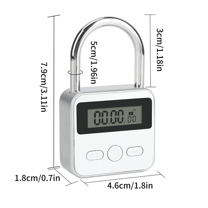 [Australia] - Brynnl Smart Time Lock 99 Hours Max Timing Lock with LCD Display USB Rechargeable Security Padlock Heavy Duty Metal Electronic Timer Lock (Silver) Silver 