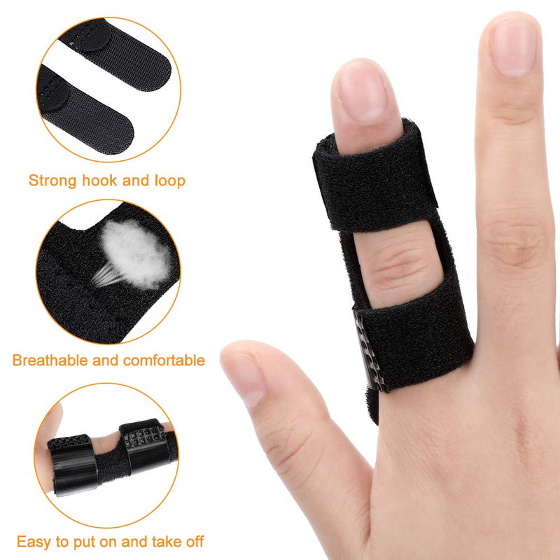 [Australia] - Trigger Finger Splint, Mallet Finger Brace for Broken Finger, Adjustable Aluminium Support for Extension Straightening Arthritis Knuckle Brace for Finger Stiffness, Osteoarthritis Black Black New Simple Finger Splints 