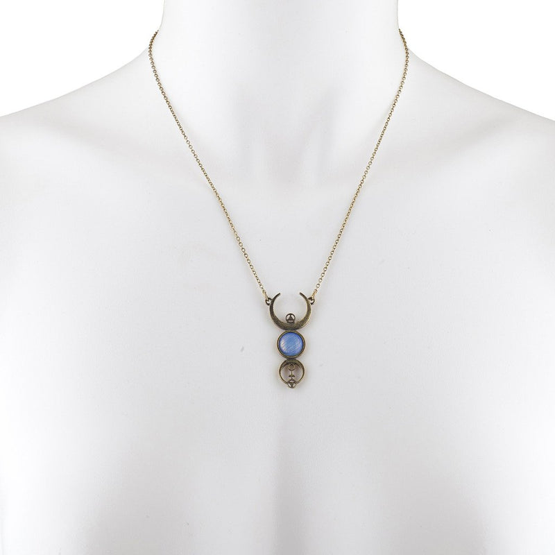 [Australia] - Lux Accessories Burnished Faux White Opal Moon Phase Wiccan Pendant Necklace 