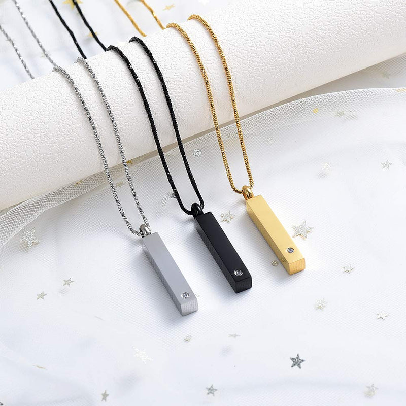 [Australia] - Yinplsmemory Cremation Urn Necklace for Ashes Holder Stainless Steel Cube Bar Urn Locket Pendant Necklace that Holds Ashes Jewelry Silver 