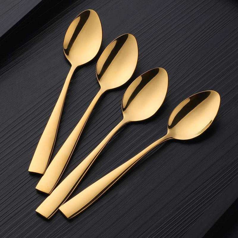 [Australia] - SUNSENGEUR Tea Spoons 12-Piece Autograph Dinnerware Set Stainless Steel Set Use for Home, Kitchen, Restaurant- 5.3 Inches-Gold Gold 
